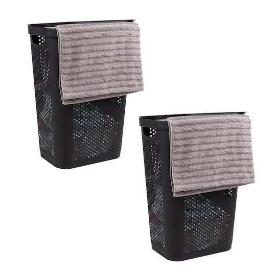 Mind Reader 60L Ventilated Slim Laundry Hamper with Cut Out Handles & Hinged Lid